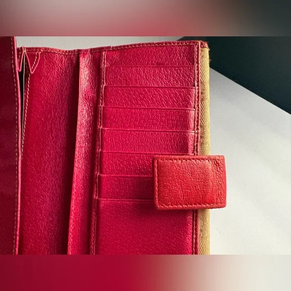 Gucci GG Beige Canvas Long Wallet with Pink Leather Interior Vintage - Picture 13 of 15